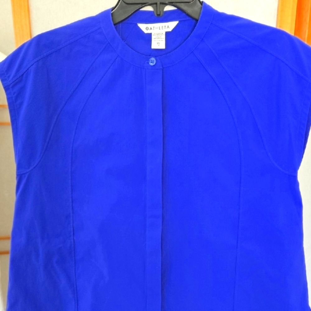 Athleta Advantage Poplin Popover Royal Blue Button-Up Top XSmall NWOT
